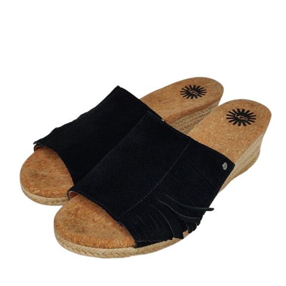 Ugg Suede Fringe Heeled Wedge Espadrille Sandals sz 8.5 - Picture 1 of 9